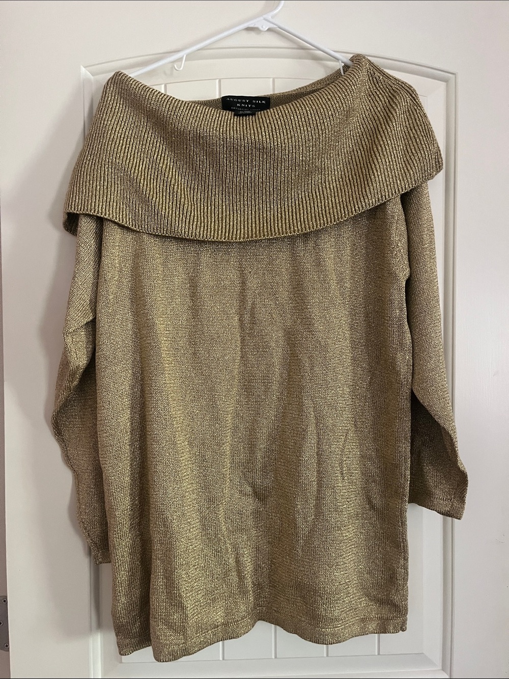 august silk Metallic Gold Off-the-Shoulder Knit Sweater